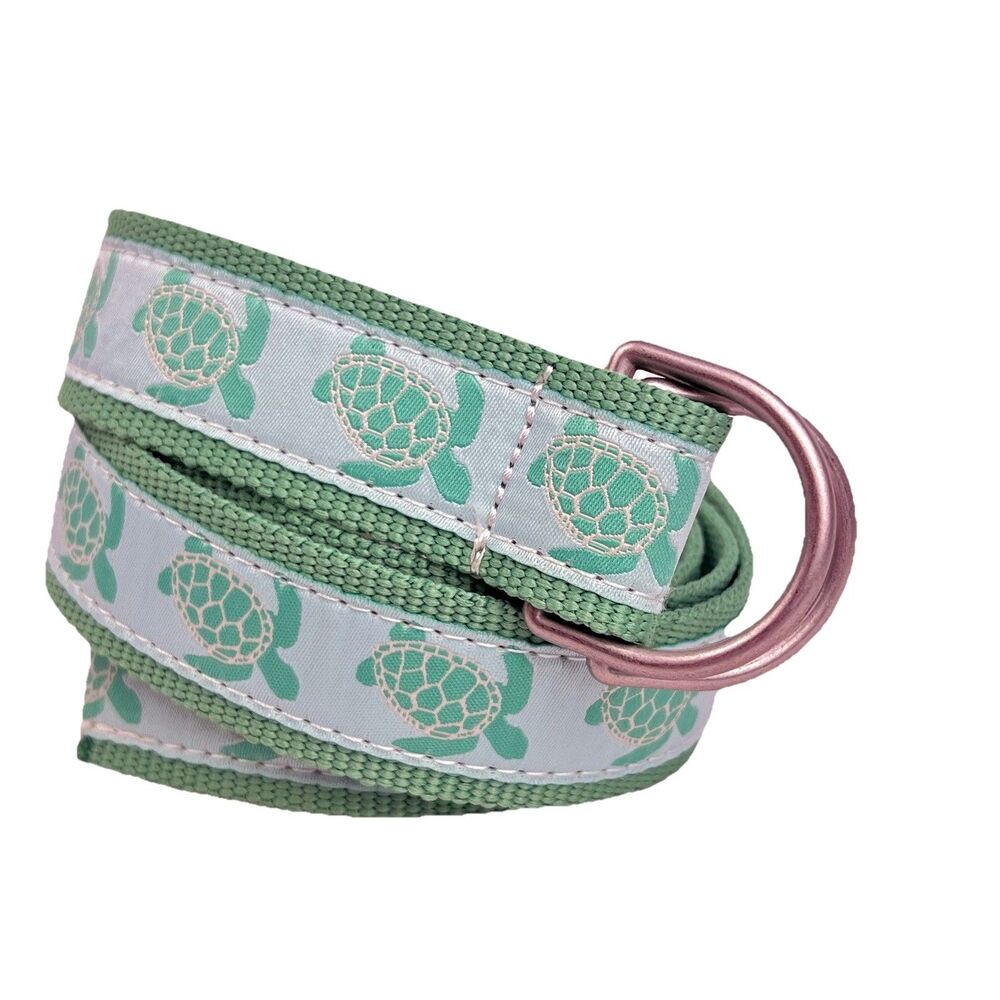 LL Bean Women’s D-Ring Belt Sea Turtle Print Size XS-S Mint Green Casual